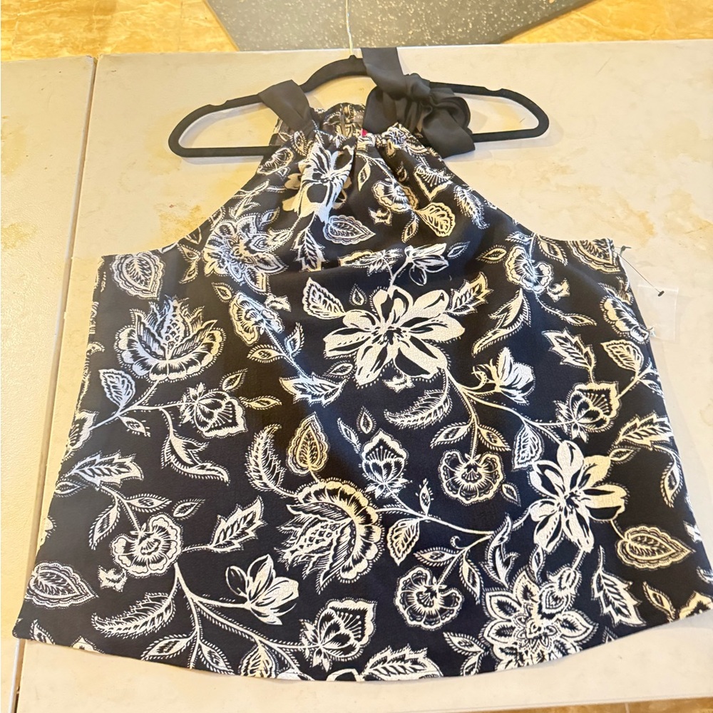 Vince Camuto Black and White Floral Halter Top